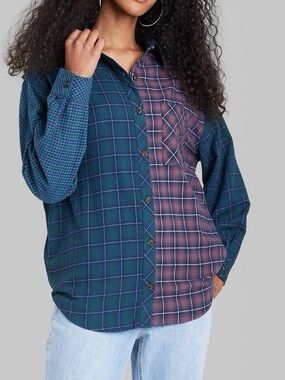 Wild Fable Women's Long Sleeve Hi-Low Oversized Flannel Shirt